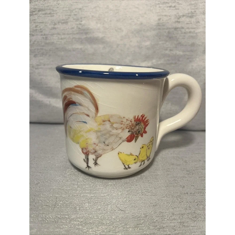 Jacques Pepin Sur La Table Rooster with Baby Chicks Mug. Earthenware Italy. Rare